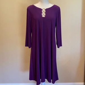 MSK Purple Swing Dress Keyhole Neck Gold Circles